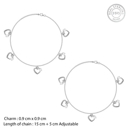 Silver Small Heart Charm Anklet
