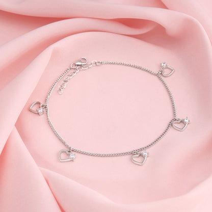 Silver Small Heart Charm Anklet