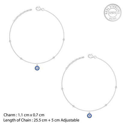 Silver Evil Eye Charm Anklet
