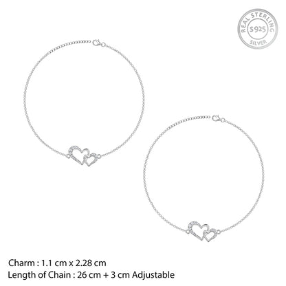 Silver Heart Interlocked Anklet