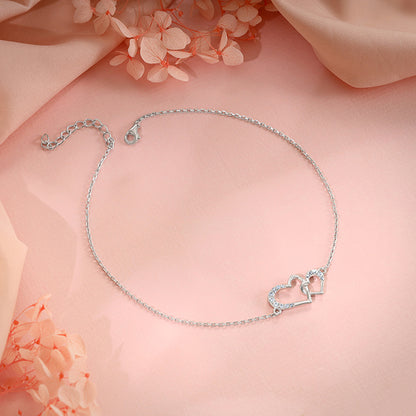 Silver Heart Interlocked Anklet