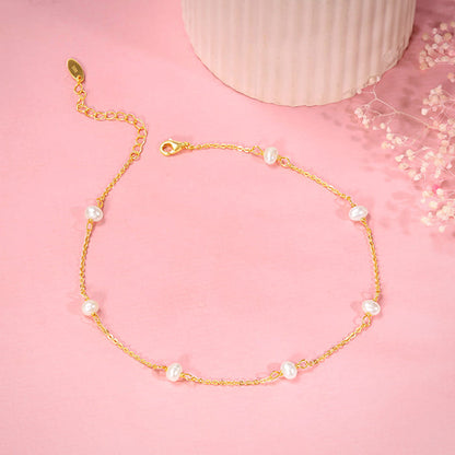 Golden Minimal Pearl Anklet