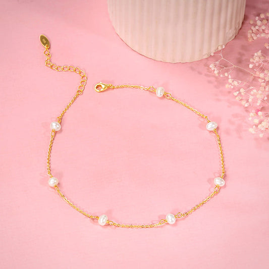 Golden Minimal Pearl Anklet