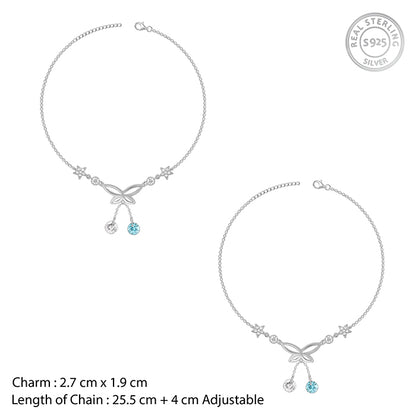 Silver Be A Butterfly Anklet for women with coloured stones and zircons