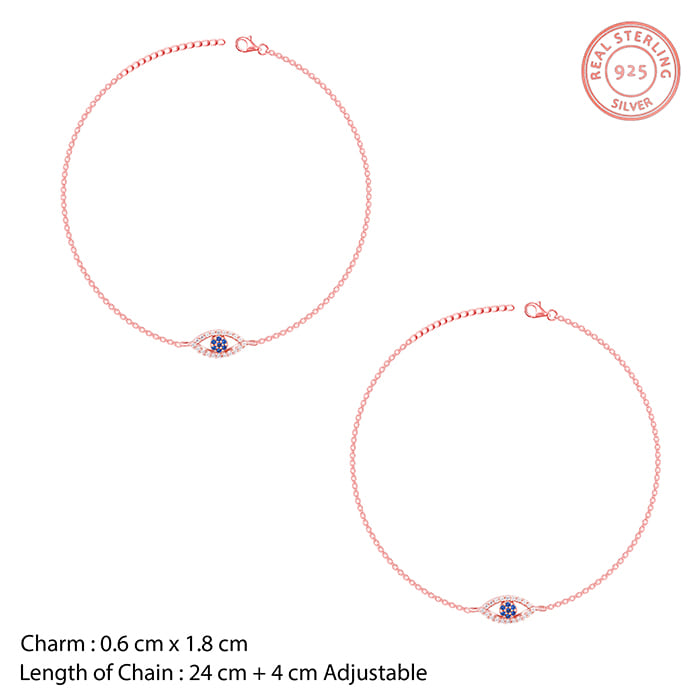 Rose Gold The Evil Eye Anklet for women with coloured stones and zircons