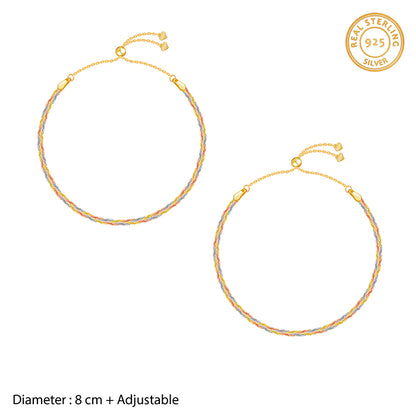 Triple Tone Bolo Silver Anklet