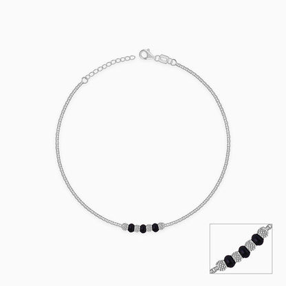 Silver Black Beads Anklet