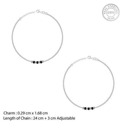 Silver Black Beads Anklet