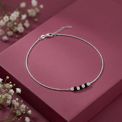 Silver Black Beads Anklet