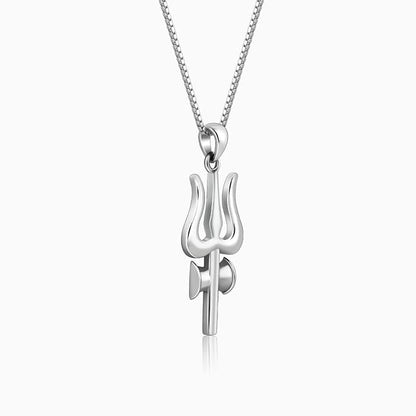 Silver Trident Pendant with Box Chain For Him