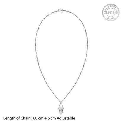 Silver Trident Pendant with Box Chain For Him