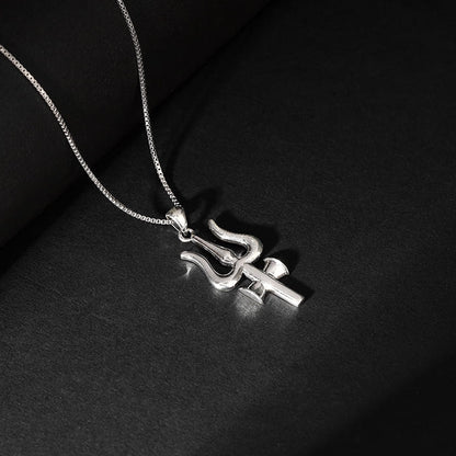 Silver Trident Pendant with Box Chain For Him