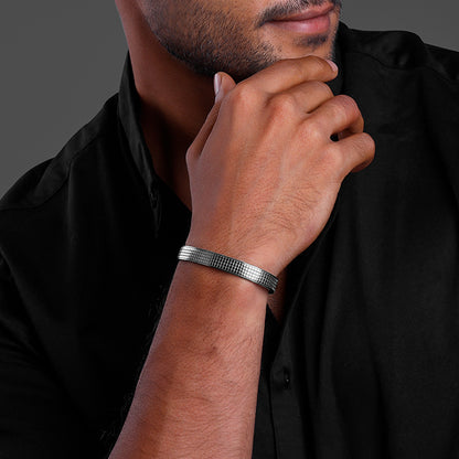 Aditya Roy Kapur Black Rhodium Textured Kada For Him