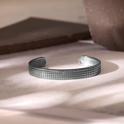Aditya Roy Kapur Black Rhodium Textured Kada For Him
