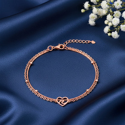 Rose Gold Beaded Heart Layered Bracelet