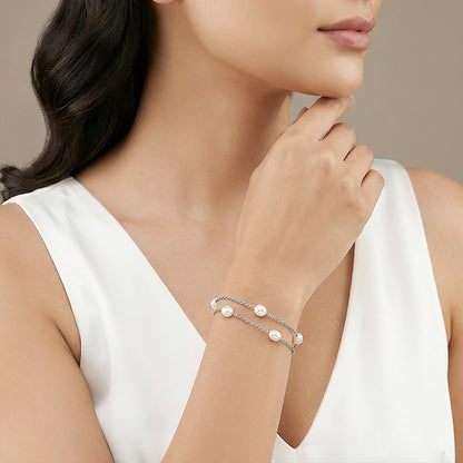 Silver Gene Pearl Layered Bracelet