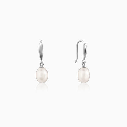 Silver White Pearl Drop Earrings