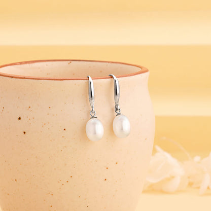 Silver White Pearl Drop Earrings