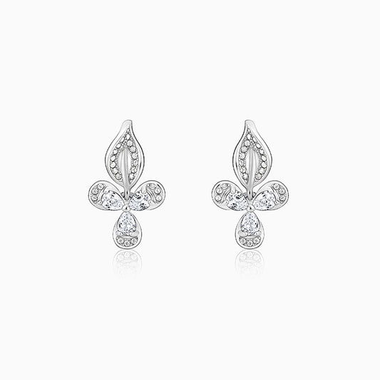 Silver Iris Flower Earrings