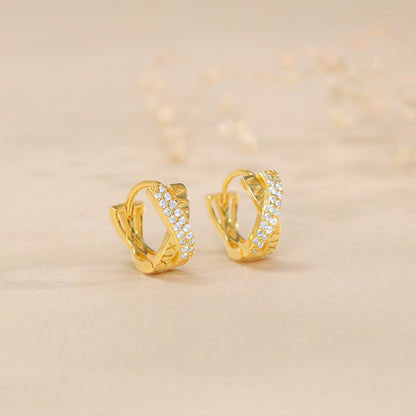 Golden Zircon Studded Twisted Huggies Earrings