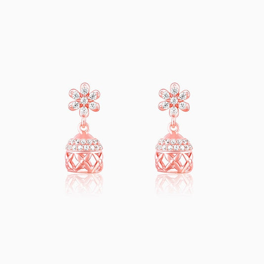 Rose Gold Floral Jaali Jhumki Earrings