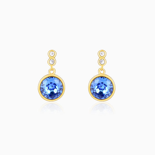 Golden Sapphire Blue Sphere Earrings