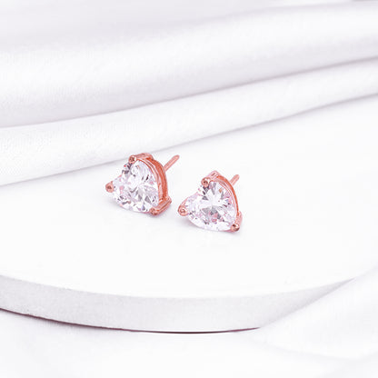 Rose Gold Solitaire Heart Studs