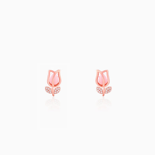 Rose Gold Pink Quartz Flower Earrings