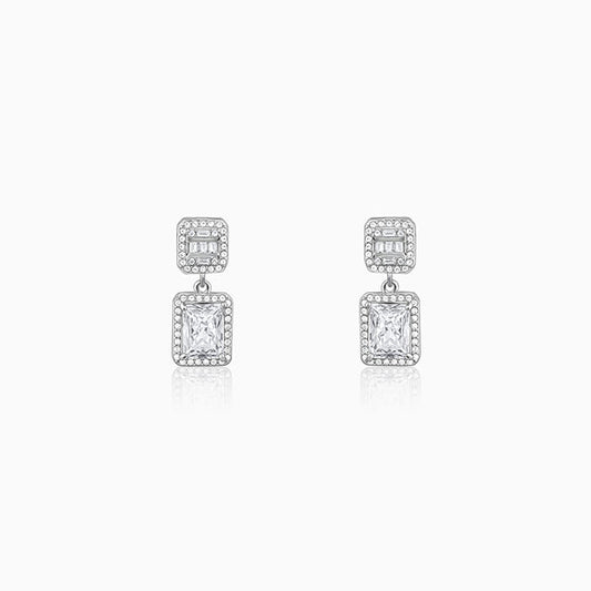 Silver Zircon Bold Baguette Earrings
