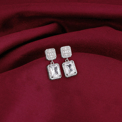 Silver Zircon Bold Baguette Earrings
