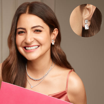 Silver Zircon Bold Baguette Earrings