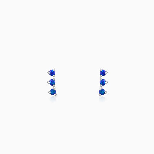 Silver Women's Earrings with Triple Blue Opal Stones in a Row

