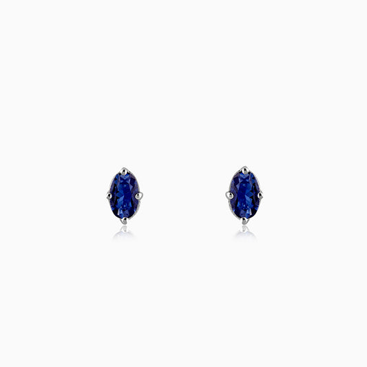 Silver Oval Shine Stud Earrings