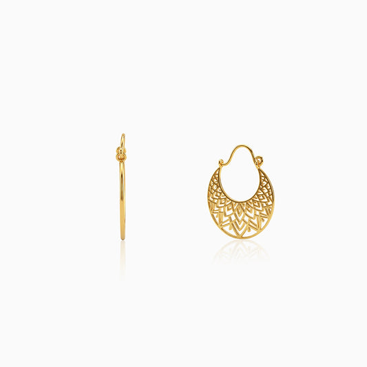 Golden Half Mandala Hoop Earrings