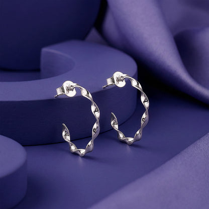 Silver Shine Twisted Hoop Earrings