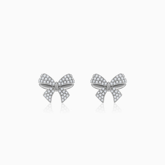 Silver Ribbon Bow Earrings