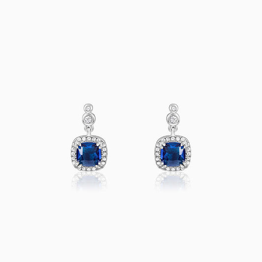Silver Sapphire Blue Halo Earrings