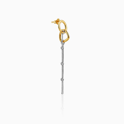 Dual Tone Linear Halo Silver Dangler Earrings