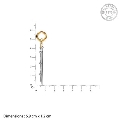 Dual Tone Linear Halo Silver Dangler Earrings