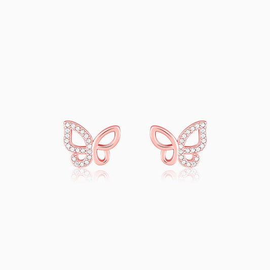 Rose Gold Zircon-Studded Butterfly Earrings