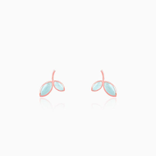 Rose Gold Aqua Dual Chalcedony Leaf Studs