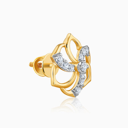 Gold Camellia Floral Lab Grown Diamond Earrings