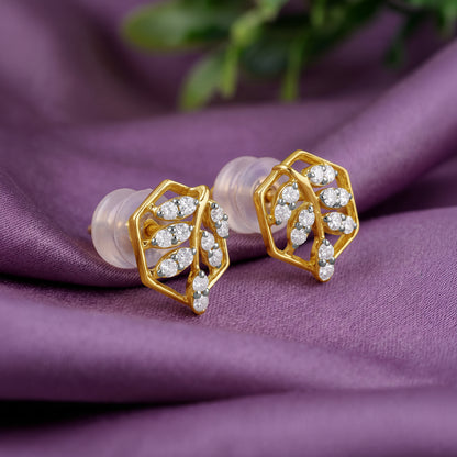 Gold Spring Leaf Lab Grown Diamond Studs
