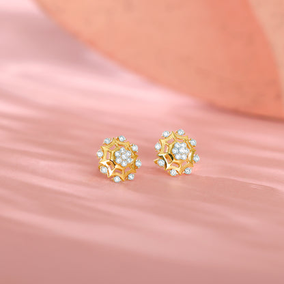 Gold Sparkling Dahlia Diamond Earrings