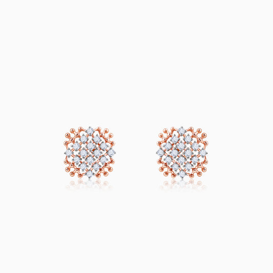 Rose Gold Classic Square Diamond Earrings- Rose Gold Earrings For Women