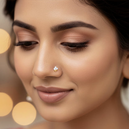 Gold Canna Floral Lab Grown Diamond Nose Pin