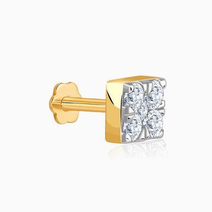 Gold Glittering Cube Lab Grown Diamond Nose Pin