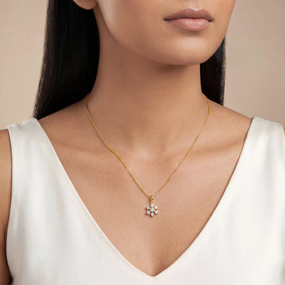 Gold Indent Flora Lab Grown Diamond Pendant