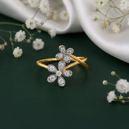 Gold Double Bloom Lab Grown Diamond Ring (Size 12)