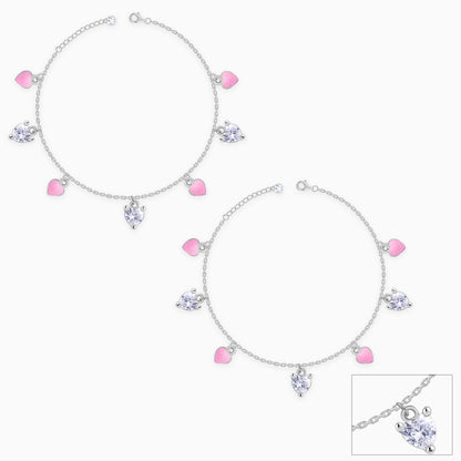 Silver Rosy Heartlet Kids Anklets (1 - 5 Years)